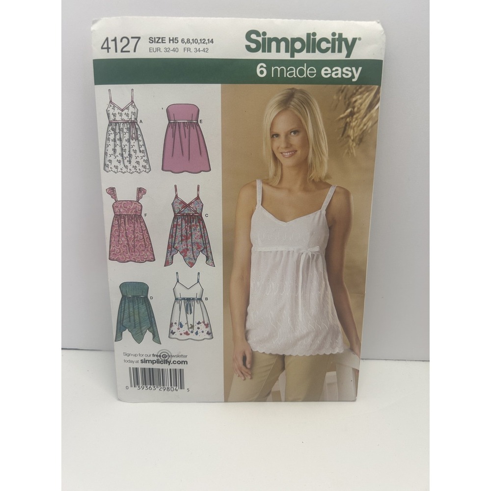 Simplicity 4127 Sewing Pattern Misses' Tops Camisoles Strapless Size H5 6-14